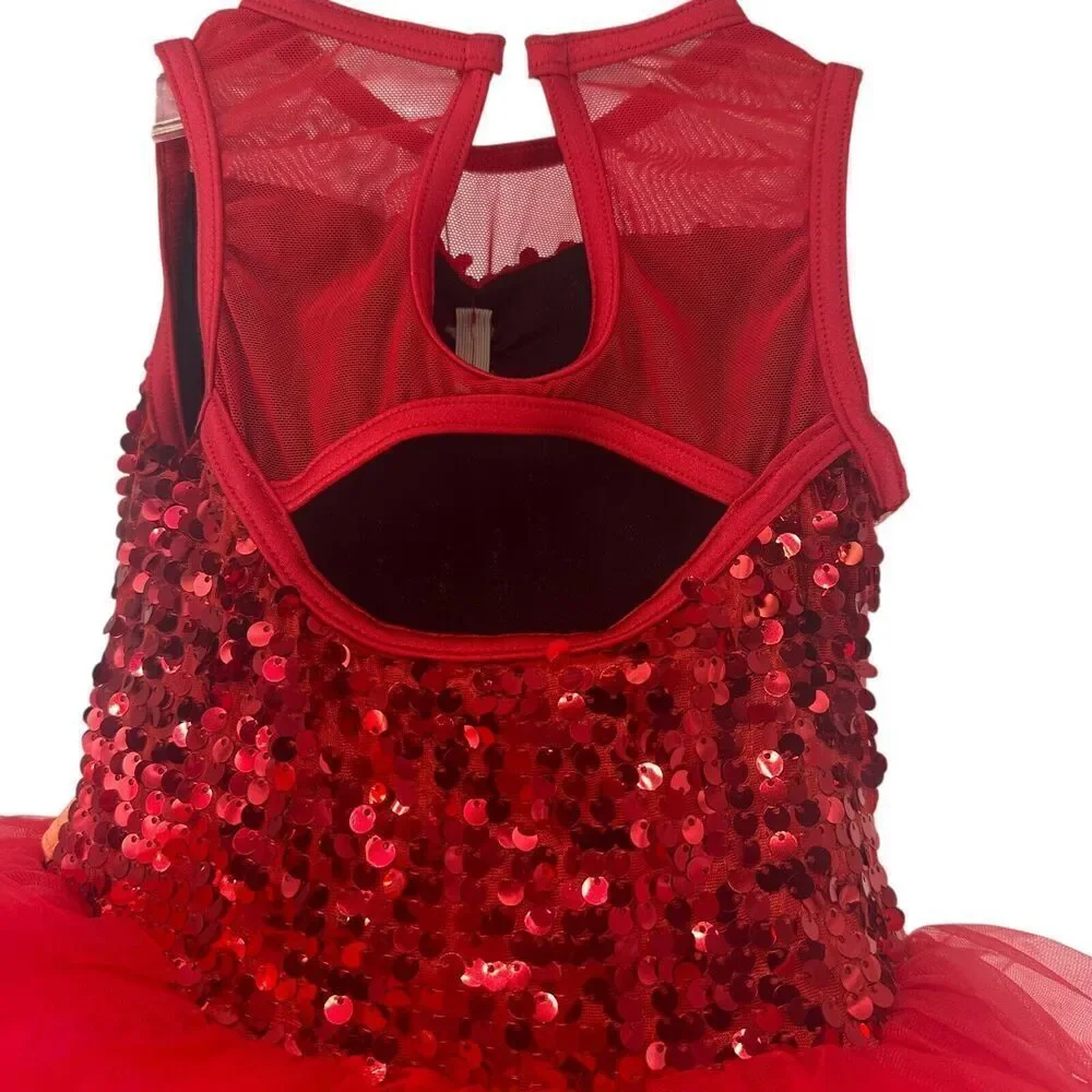 Weissman Ballet Dress Size XSC Tutu Red Sequin Pink Orange Style 14218 Dance